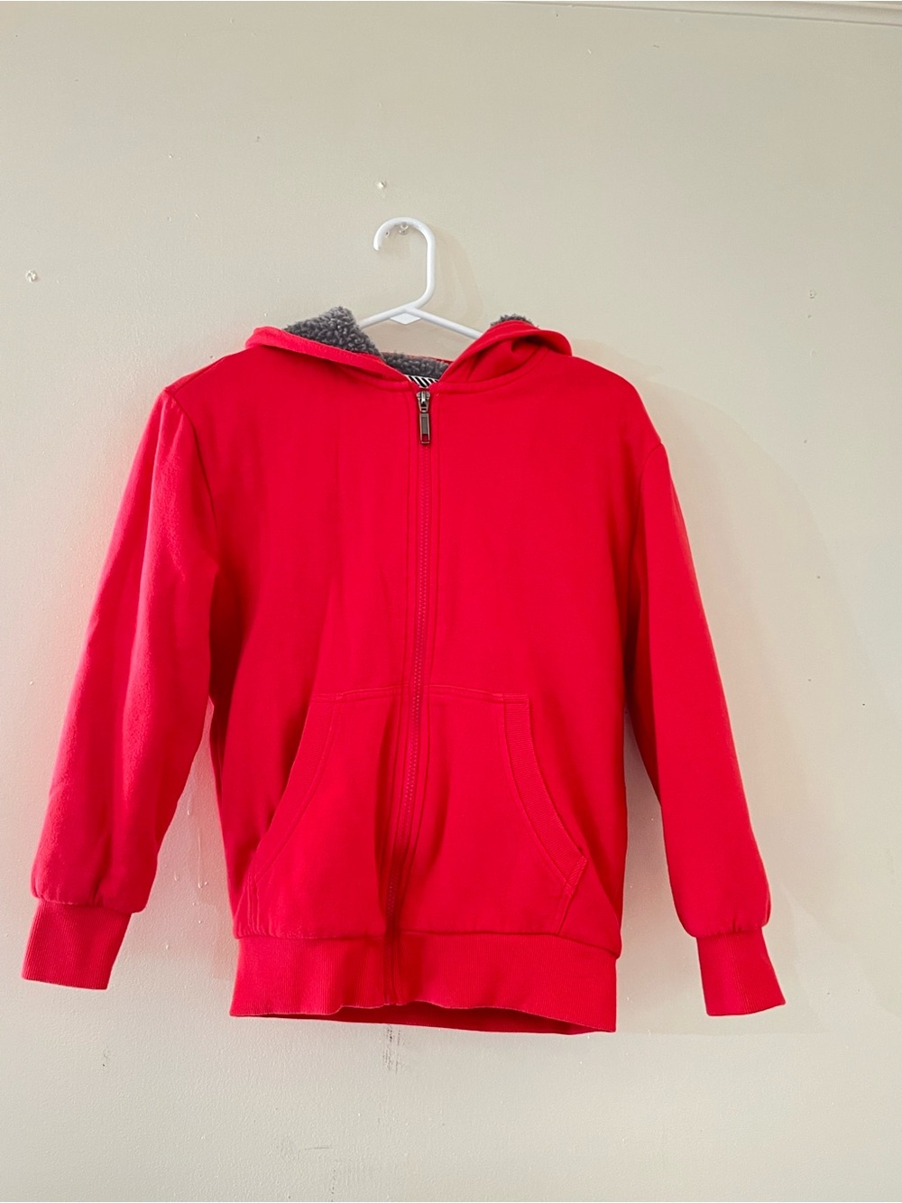 Kids Bright Red Hooded Zip Jacket with Sherpa Lining